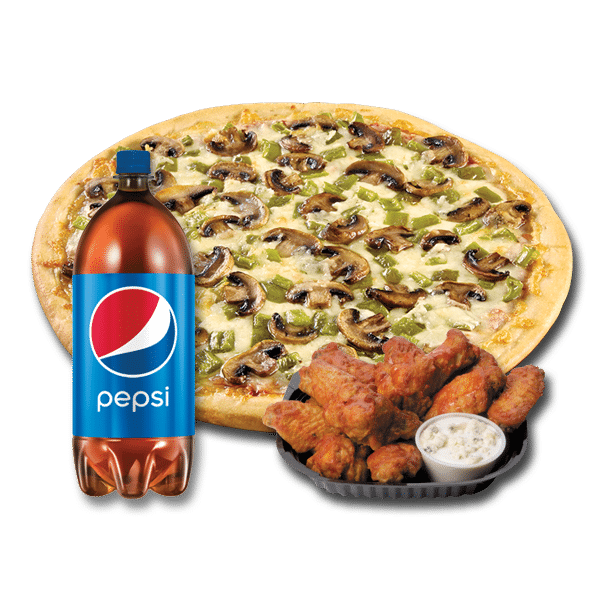 One Large 2 Topping Pizza Nine Buffalo Wings And A Liter Soda For Just 21 49 Tax